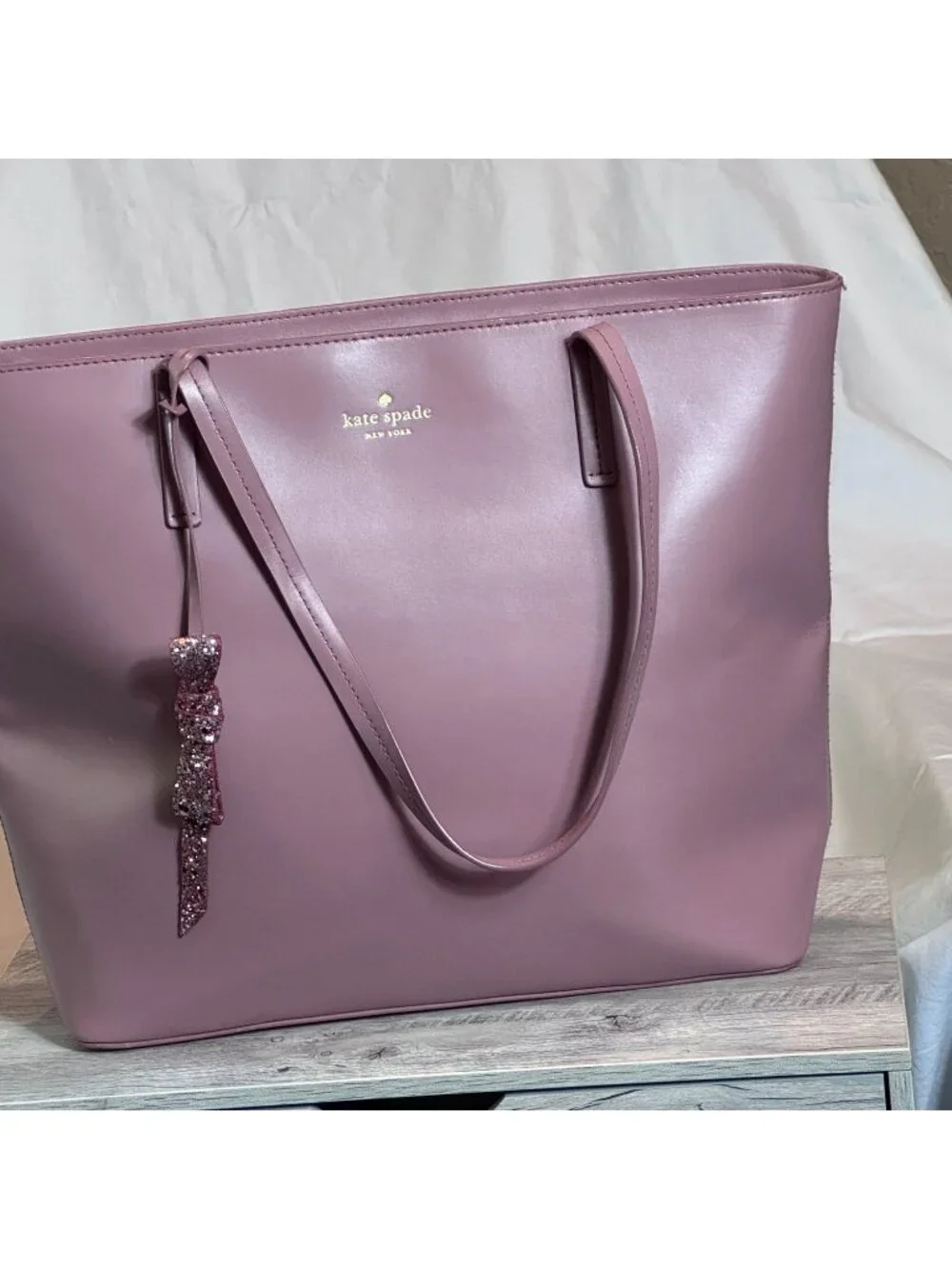 Kate Spade New York Large Mauve Pink Leather Zip Top Tote Shoulder Bag
